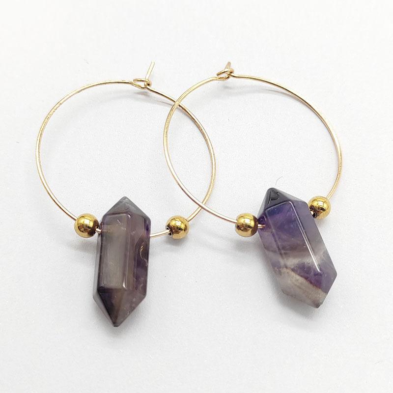 1pair Faceted Natural Stone Earrings for Women Amethyst Tiger Eye Trendy Stone Pendant Earring