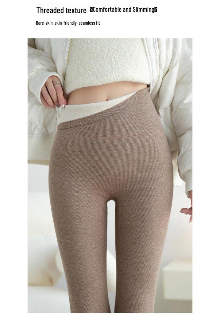 Women's Extra Long Ribbed Cotton Fleece-Lined High-Waisted Leggings, 2025 Autumn/Winter Collection, Skin-Friendly