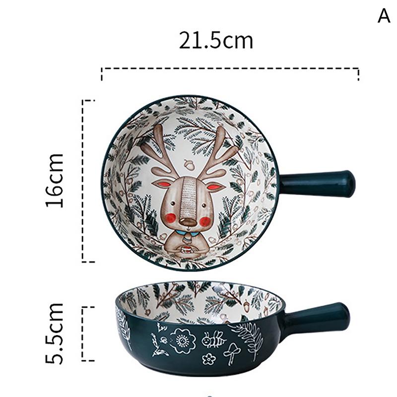 

Керамическая миска с одной ручкой, миска для лапши, дизайн в виде лесного животного, большая миска, креативная бытовая цветочная чаша для ресторана, украшение для дома A