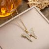 Luxury Butterfly Diamond-Inlaid Titanium Steel Necklace - Elegant Women's Collarbone Chain Jewelry