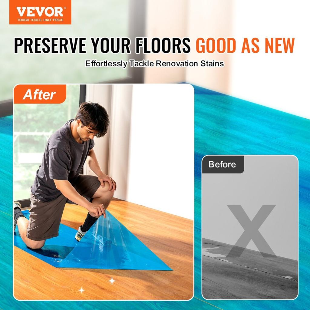 Floor Protection Film 24" X 200' Self Adhesive Car Mat Protector PE Blue