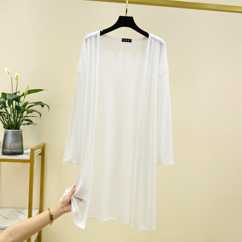 Nsom Lente Zomer Dunne Cardigan voor Dames Lange Mouwen Shirt Zonbescherming Kleding Grote Maten Losse Airconditioning Cover-up M wit
