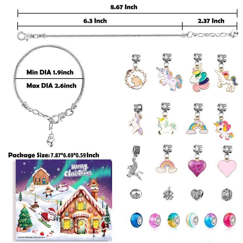 24 Grids Christmas Advent Calendar Gift Box With Diy Unicorn Bracelet Beads Making Kit Countdown Calendar For Girls Holiday Part