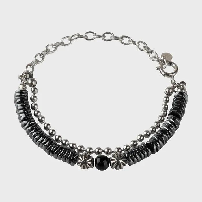 CHAIN LAYERED BEADS BRACELET - BLACK