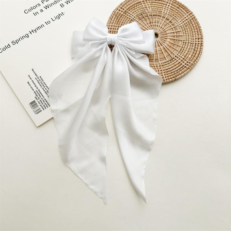 

Hairpin Style Bow Double-layered Ribbon Long Tail Tassel Fashionable Lady s Spring Clip Hair Accessory білий
