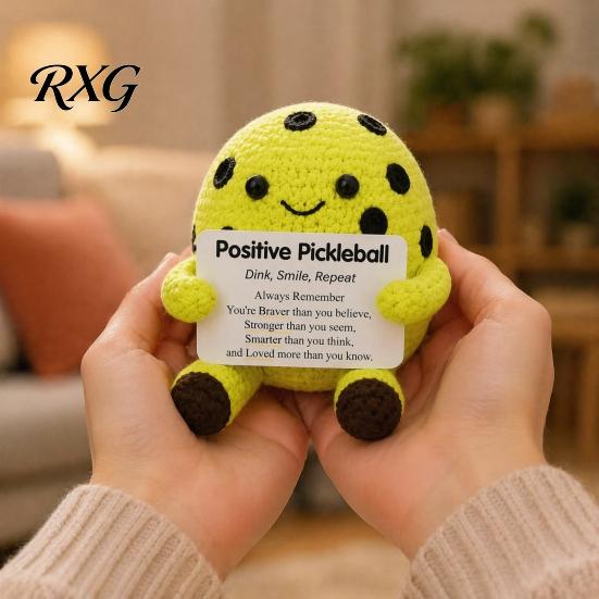 Pocket Sized Inspirational Gift for Athletes Knitted Positive Sports Ball Plush, Emotional Support Doll with Personalized Keepsake Softball