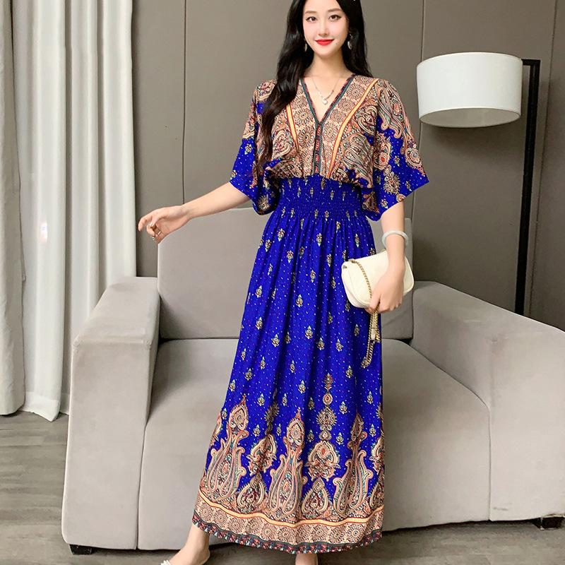 Dame Casual Blomstret V-halskjole Irregulær Tone Casual Rund hals Lang