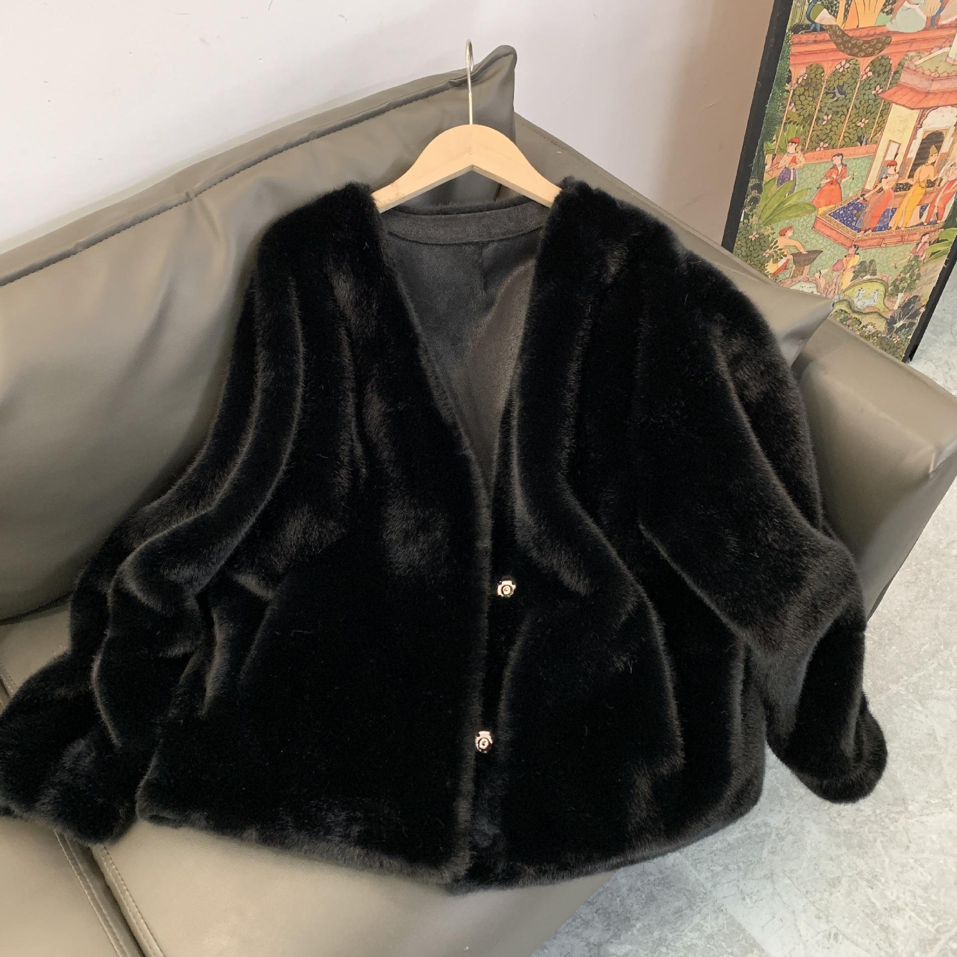 

Новая Экологичная Меховая Европейская Норковая Плюшевая Шуба Имитация Норки Женская Короткая Корейский Стиль Похудение One one size fits all чёрный