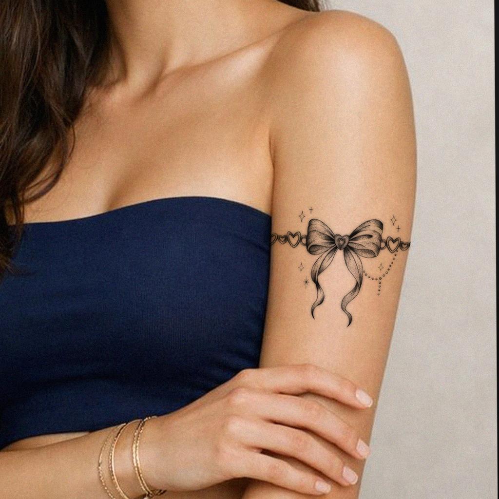 Liebes-Ketten-Schleifen-Tattoo-Aufkleber, Wasserdicht und Langlebig, Süßer und Cooler Stil, Oberschenkel-Tattoo für Mädchen.