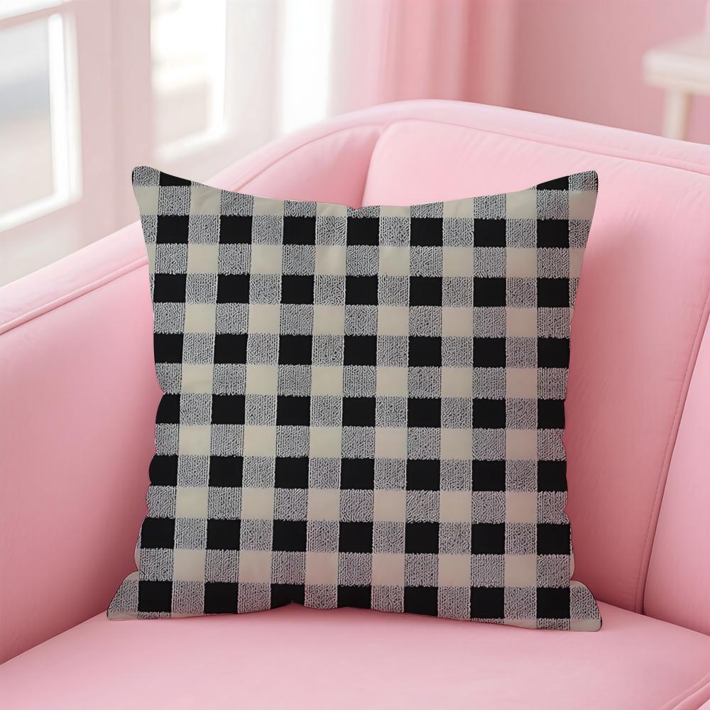 Checkered Pattern Cushion Cover Comfortable Reversible Pillow Cover Ideal for Car Sofa Bedroom  Beyond