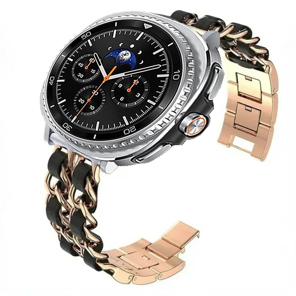 Metall+Leder Armband für Samsung Galaxy Watch 8 Classic 46mm/Ultra 47mm Mode-Armband für Galaxy Watch 8 44mm 40mm Sportband