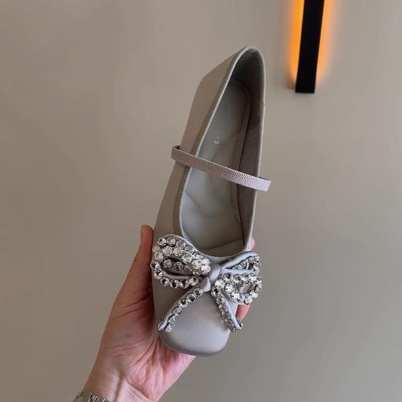

Модные туфли-лодочки с квадратным носком, неглубоким вырезом, украшенные бриллиантами и бантом-бабочкой, весенние, на мягкой подошве, противоскользящие, износостойкие, одинарные 40 серый