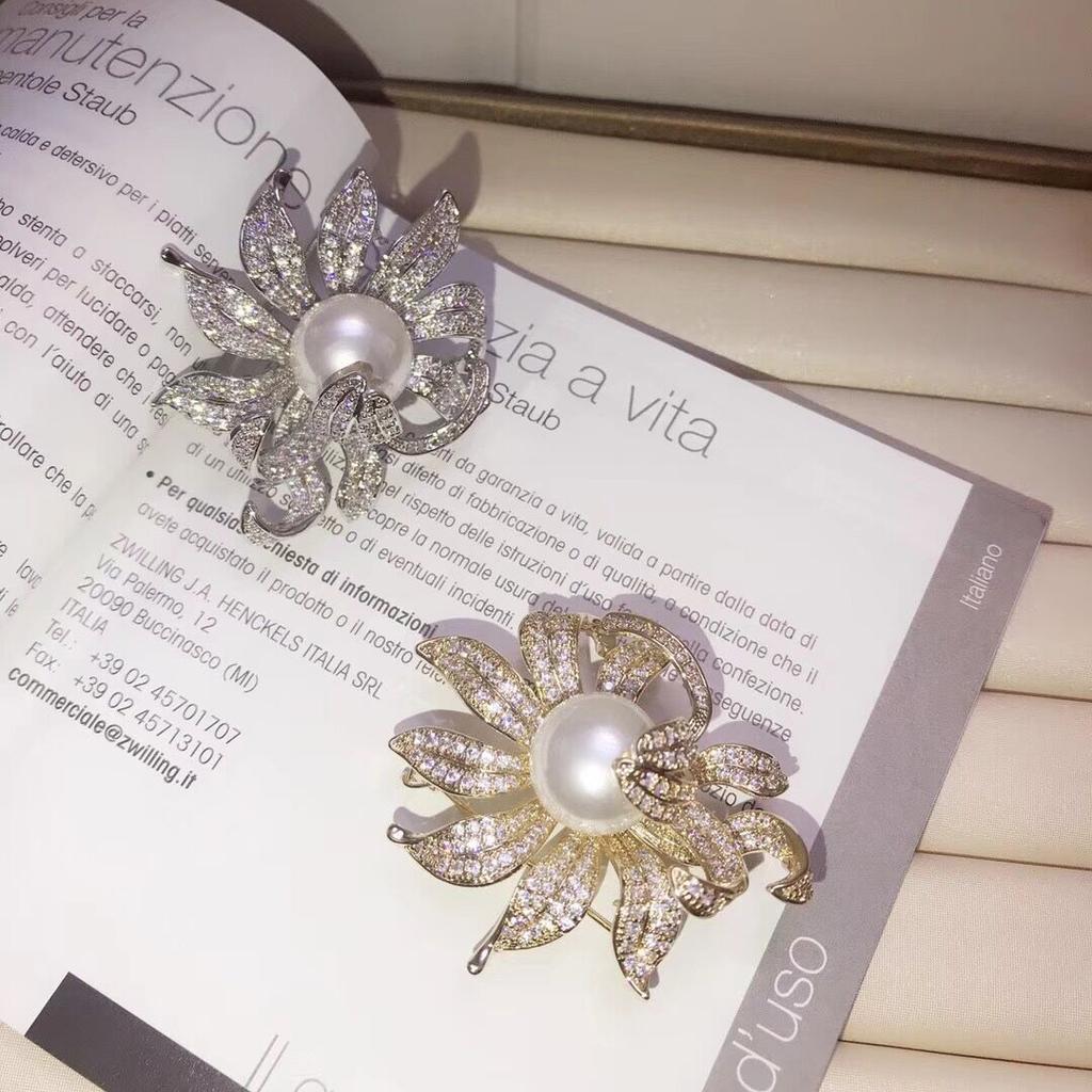 12mm Big Natural Black Pearl Flower Brooch Fashion Sweater Jewelry for Women