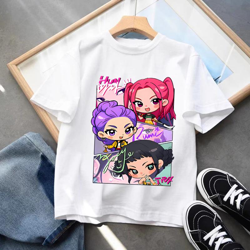 Kpop Demon Hunters Barneklær Kortarmet T-skjorte Søt K-pop Demon Hunters Tiger Harajuku T-skjorte for Gutter Jenter