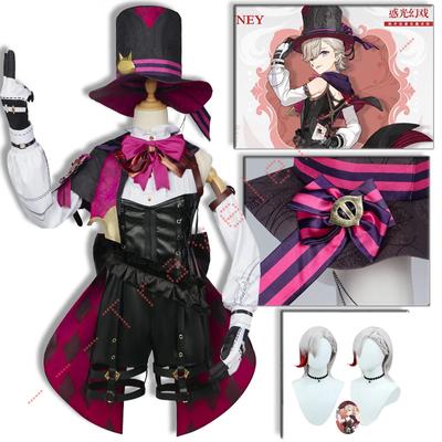 Lyney Cosplay Kostüm Peruk Fontaine Lyney Deri Büyücü Üniforma Kısa Saç Eldiven Twins Cadılar Bayramı Karnaval Oyunu
