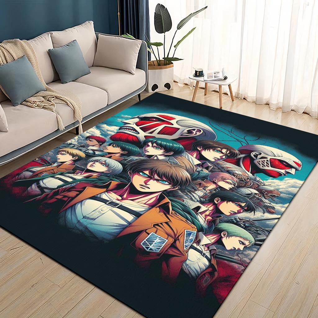 3D Cartoon Attack On Titan Eren Mikasa Anime Carpet Rug for Living Room Bedroom Home Sofa Decoration,kid Play Non-slip Floor Mat