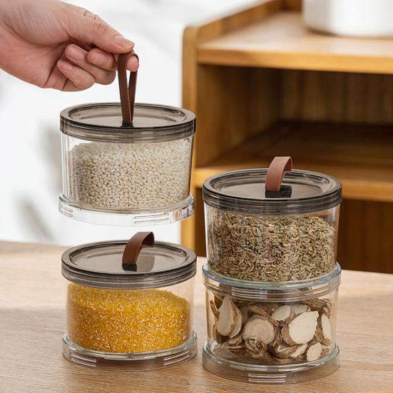 Sealed Spice Jar Airtight Seasoning Storage Organizer Round Stackable Clear Spice Bottle with Handle for Kitchen Counter Pantry