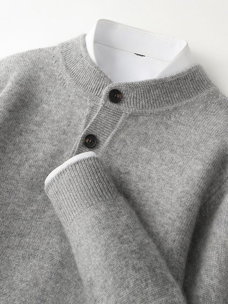 Herren Winterwolle Henley Pullover - Dick gestrickter Pullover für Herbst & Winter