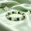 Adjustable Jewelry for Men Women 8mm Faux Crystal Beaded Bracelet Natural Stone Round Beads Healing Unique Textured Wrist Ornaments Green Gemstones