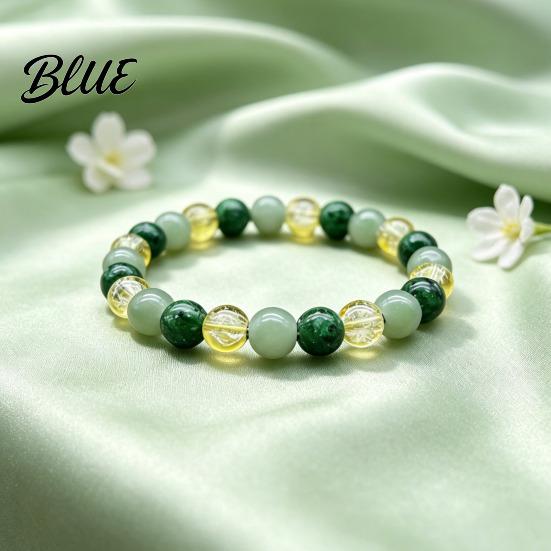 Adjustable Jewelry for Men Women 8mm Faux Crystal Beaded Bracelet Natural Stone Round Beads Healing Unique Textured Wrist Ornaments Green Gemstones