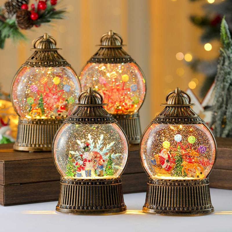 Christmas Luminous Rotating Windmill, Water-filled Snowfall, Flat Round Wind Lantern, Music Box, Christmas Desktop Decoration Gift