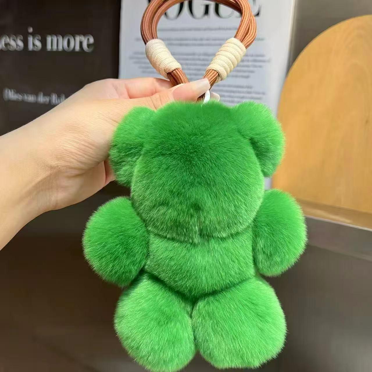 Custom Rex Rabbit Fur Teddy Bear Keychain: Plush Pendant for Car & Backpack