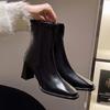 Fashion 2025 Autumn and Winter New High-end High-heeled Booties Women's Block Heel Square Toe White Skinny Boots