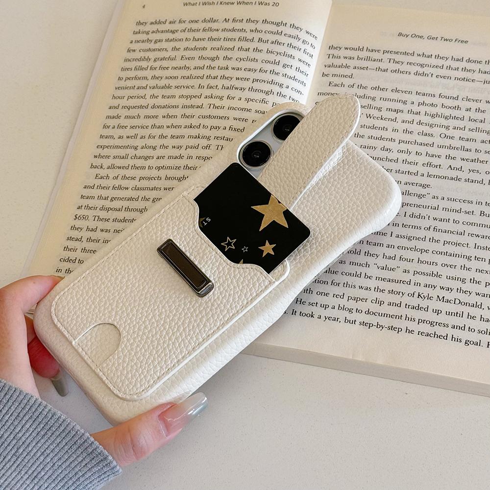 For iPhone 16 Pro Case with Card Slots Litchi Texture Leather+PET Phone Cover