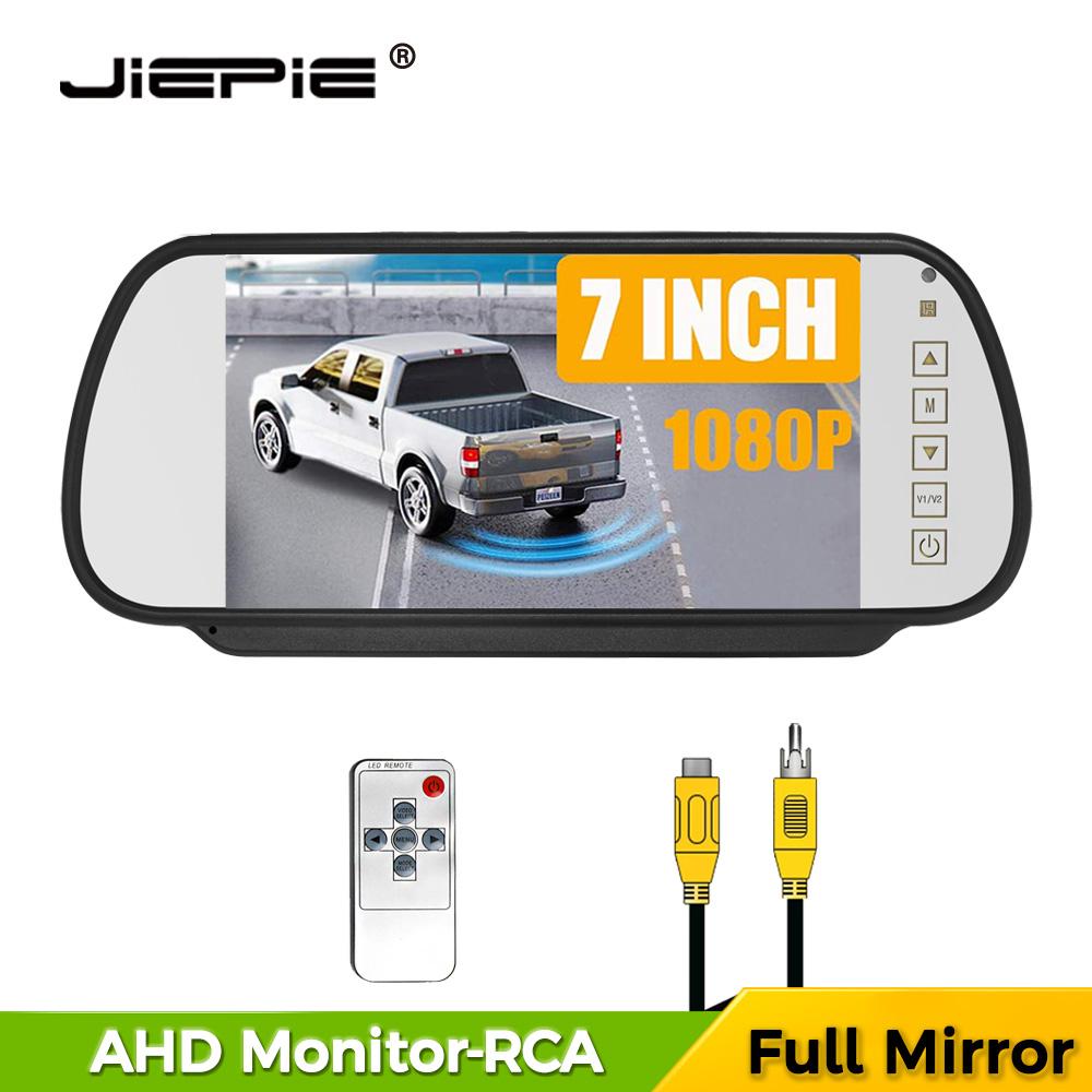 JIEPIE AHD Rear View Reverse Camera System with 7” Rear View Mirror Monitor and 1080P Backup Parking Camera for Car, SUV and Van AHD Monitor-RCA