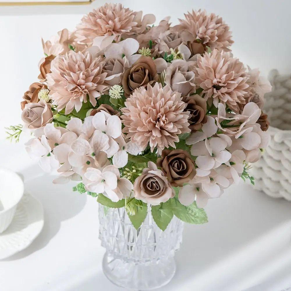 Wedding Wreath Artificial Rose Flower Colorful Bridal Bouquet Silk Hydrangea  Wedding Arrangements