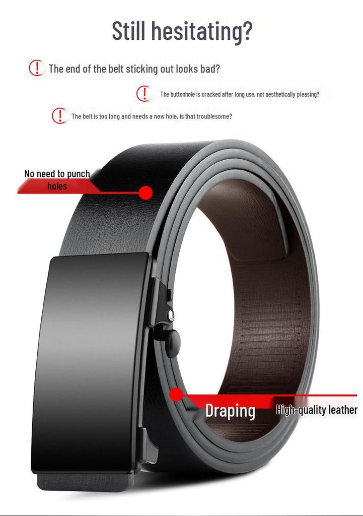 Men's Leather Alloy Automatic Buckle Belt - Business & Casual Cowhide Pants Belt