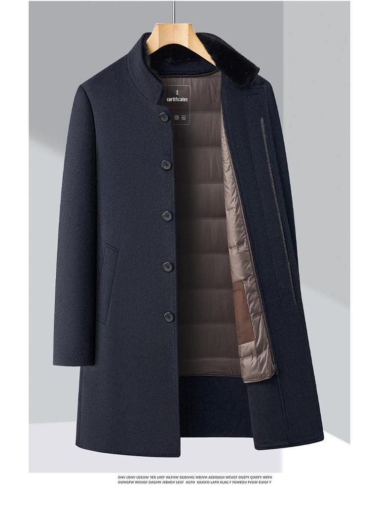 Men's Winter Wool Coat with Mink Fur Collar and Down Liner