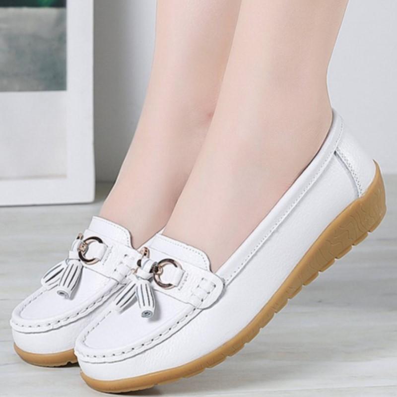 Damskor Plattor Mode Äkta Läder Kil Retro Damsko Tofs Damskor Loafers Slip-on Mjuka Damskor Mockasiner Större Storlekar