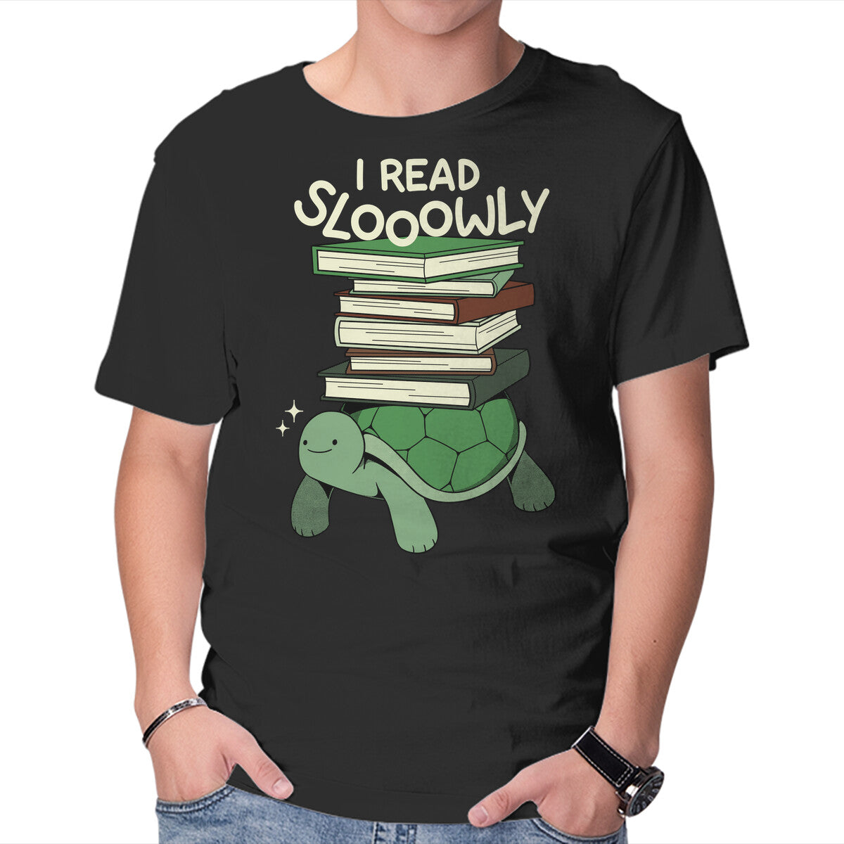 Unisex Crew Neck T-Shirt Slow Reader Turtle Books Graphic Short Sleeve Casual Tee XXXL