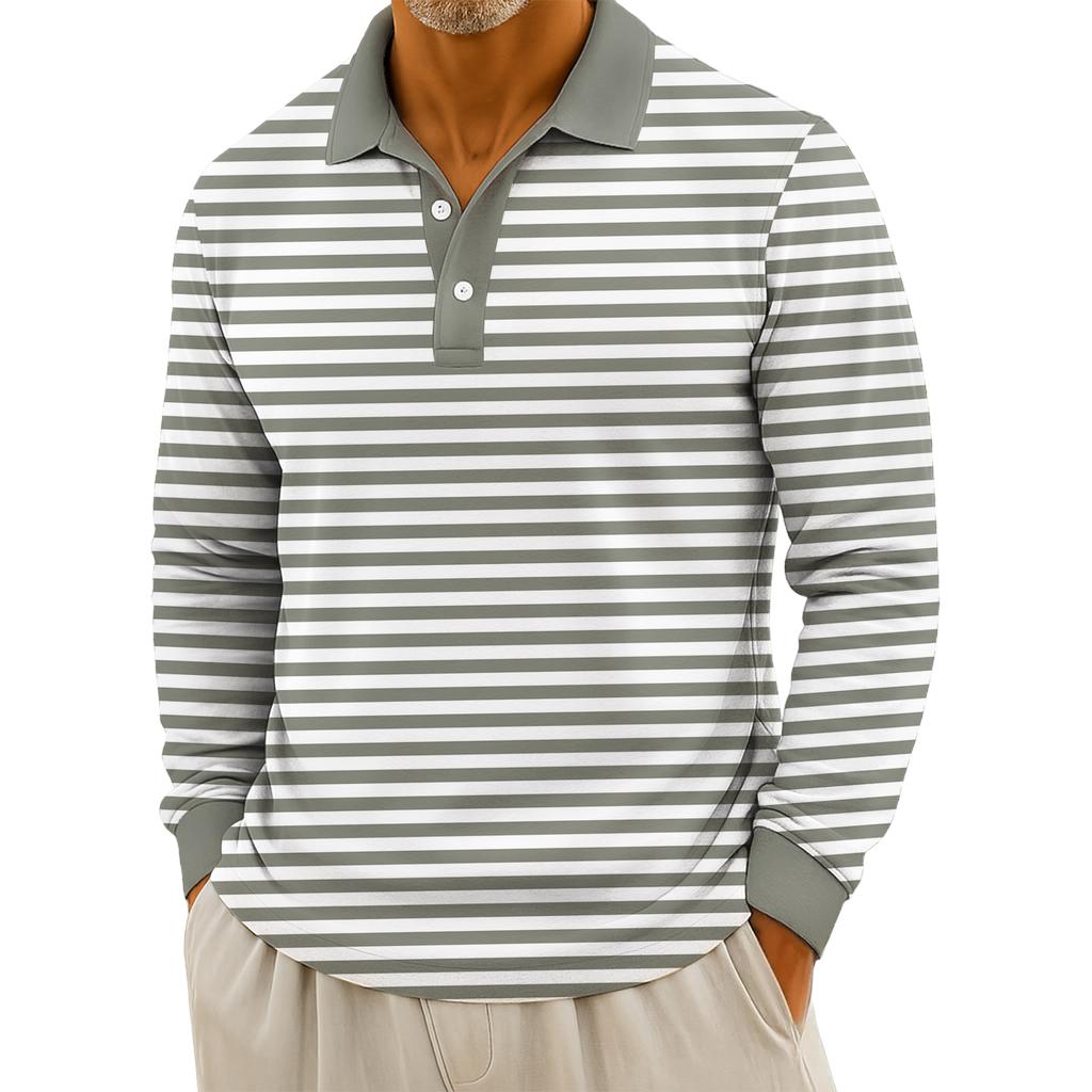 Men's Casual Striped Print Button-Up Long-Sleeve Tops