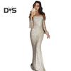 Women Prom Dress Tassel Sleeves Sheath Slim Fit V Neck Solid Color Sequin Fishtail Hem Evening Dress Cocktail Party Maxi Dress