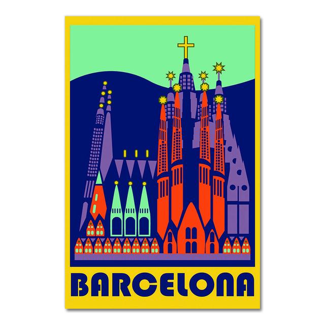 Europe Spain Barcelona Pop Art Travel Canvas Paintings Vintage Kraft Posters Coated Wall Stickers Home Decor Family Gift No Frame