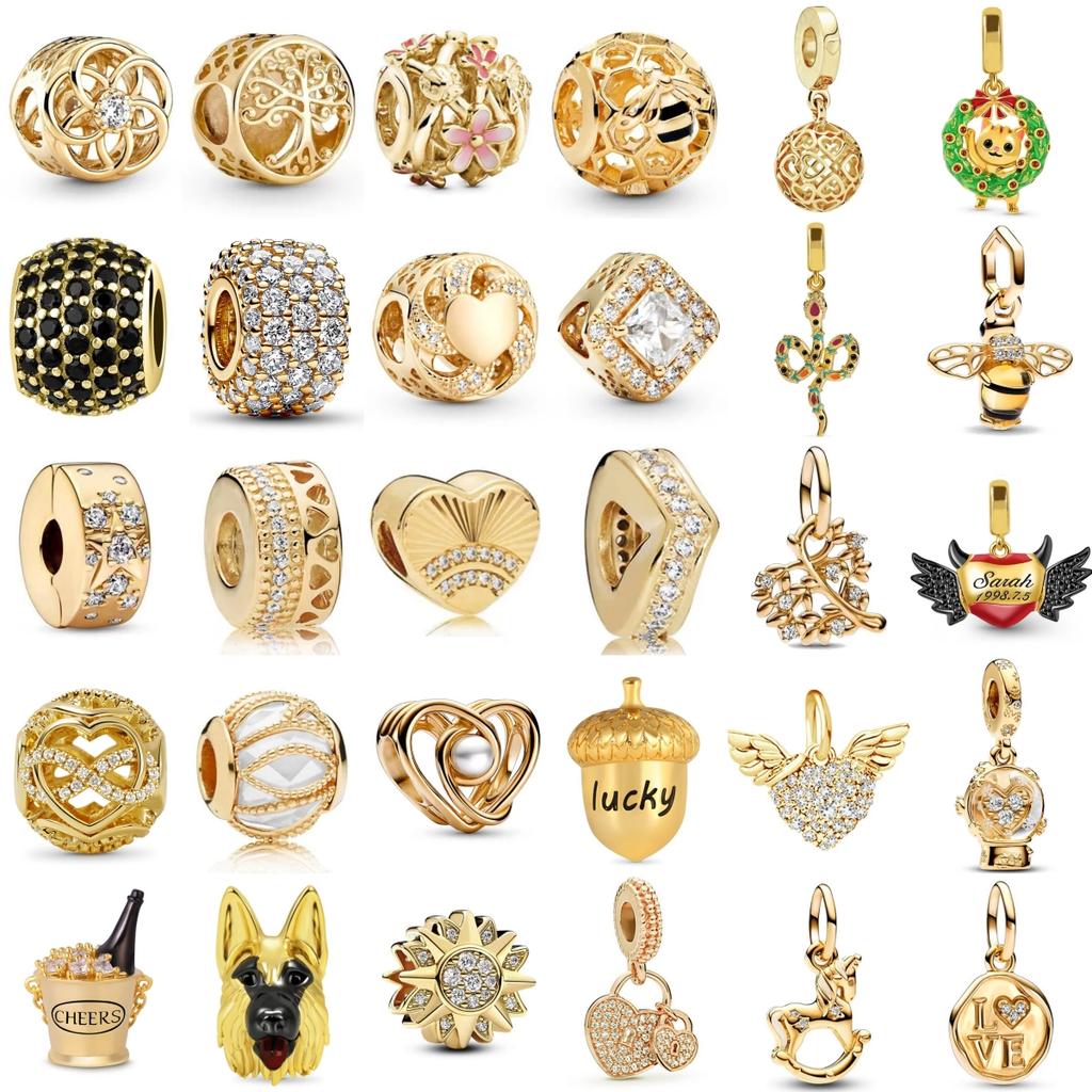 New Gold Plating Bee Family Tree Snake Pine Nuts Charms Beads Fit Original Pendant Bracelet Diy Fashion Woman Jewelry