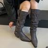 2025 new fashionable versatile European and American suede square heel knight boots long boots thin high boots women
