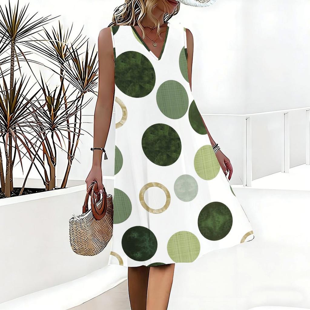 Plus Size V Neck Sleeveless Dress Forest Valley Waterfall Natural Print For Outdoor Hiking Adventure
