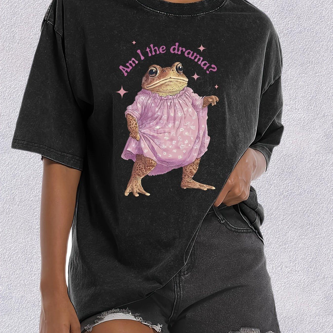 

Princess Frog Subject Aging Washout Oversize Street Style Casual Couple Unisex T-shirt - Summer Y2K Aesthetic Top, Breathable Fabric L чёрный