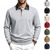 Men S Loose Long Sleeve Collared Polo Shirt With Patchwork Details