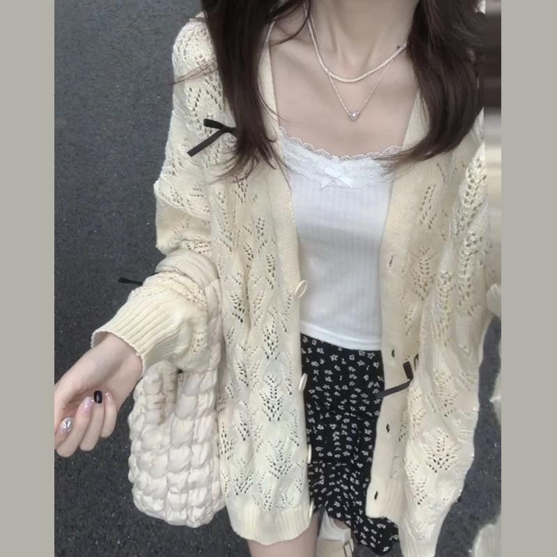 Bowknot Knit Women s Cardigan - Chic Early Spring 2026 Style L (55/60kg)