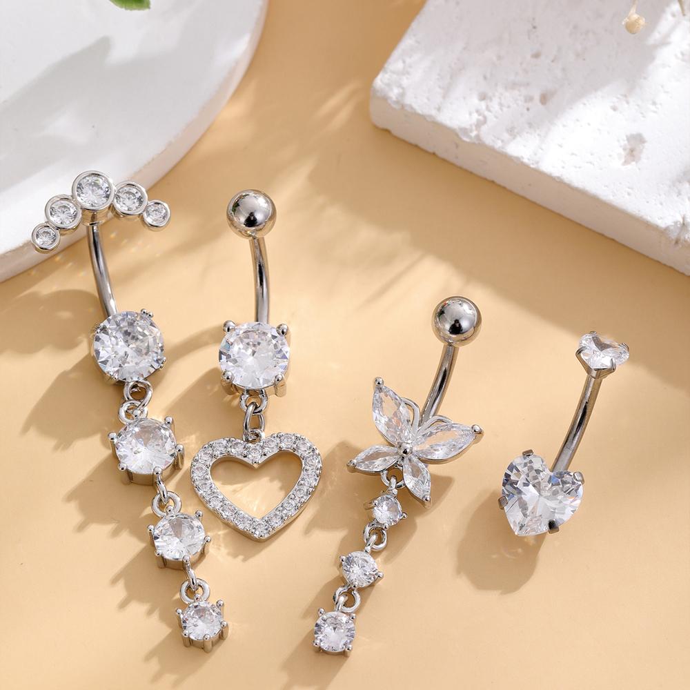 14G Dangle Belly Button Rings Surgical Steel Silver Belly Button Rings Dangling CZ Belly Rings for Women Belly Button Piercing Jewelry