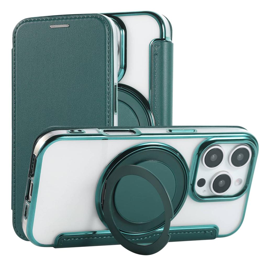 For iPhone 16e 16 15 14 13 12 Pro Max 16 Plus Ring Stand Case Compatible with Magnetic Slim Fit Flip Wallet Case with Card Slot