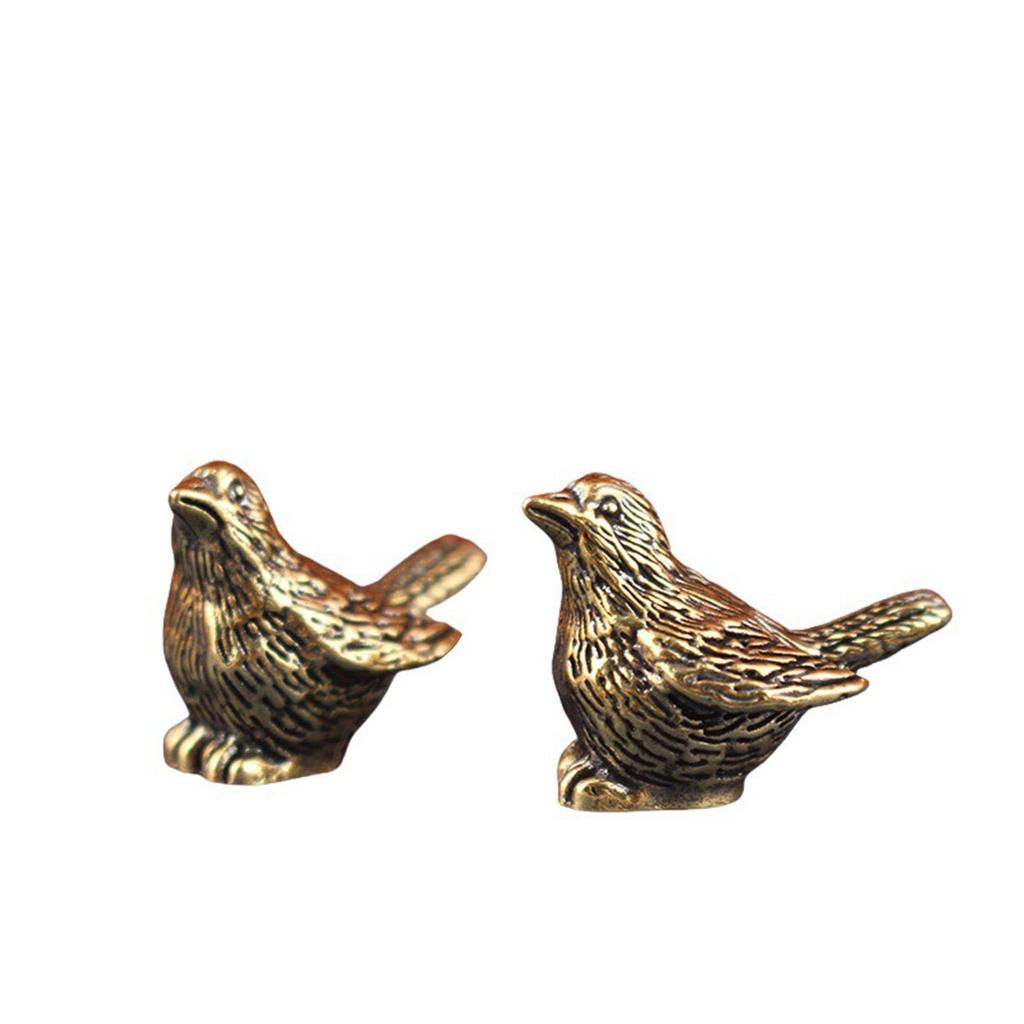 1/2pcs Vintage Ornaments Mini Vintage Brass Bird Statue Retro Sparrow Figurines Small Animal Sculpture for Living Room Bedroom H