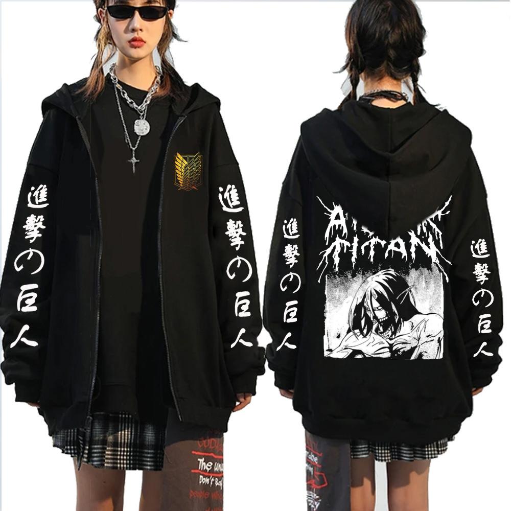 Harajuku Anime Manga Attack On Titan Levi Graphic Printed Hooded Men Women Zipper Hoodies Male Sweatshirt Manga Zip Up Jacket