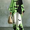 Plus Size Women's Casual Halloween Witch Print Bat Sleeve Irregular Hem Blouse and Wide Leg Pants