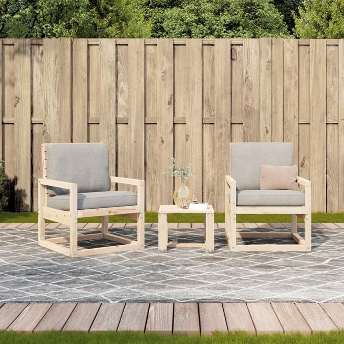 VidaXL Salon de Jardin 3 pcs, Sièges de Patio, Ensemble de Meubles, Mobilier de Terrasse Arrière-cour Extérieur, Bois Massif 832552
