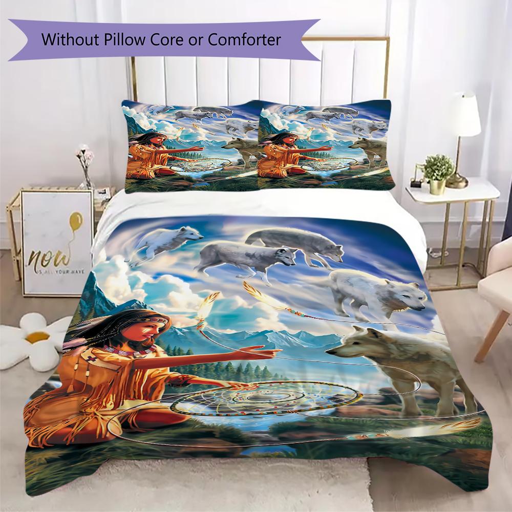 1PC Wolf Theme Bedding Quilt Set Quilt Cover Pillowcase Home Decoration Birthday Gift (1 * duvet cover + 2 * pillowcase, without core)A8